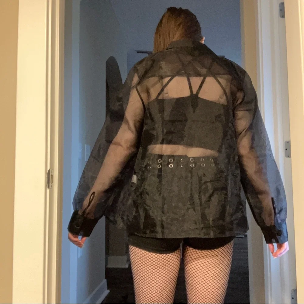 NEW BEAUTIFUL RARE GOTH BLACK MESH BUTTON UP TOP - Picture 8 of 16